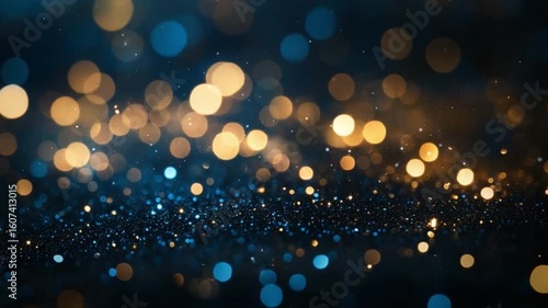 Celestial Bokeh: A mesmerizing display of golden and azure bokeh, evoking a sense of ethereal beauty, celebration, and joy, akin to a galaxy's shimmer against a midnight canvas.