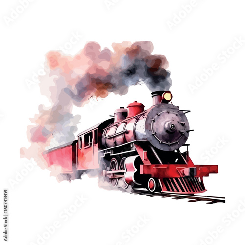 Old vintage steam locomotive in motion blur on a railway track