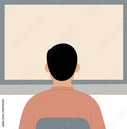 Man Watching Blank Computer Screen 