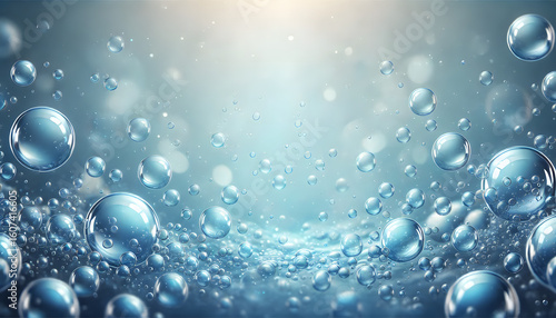 Wallpaper Mural A background featuring floating water bubbles in a blue liquid Torontodigital.ca