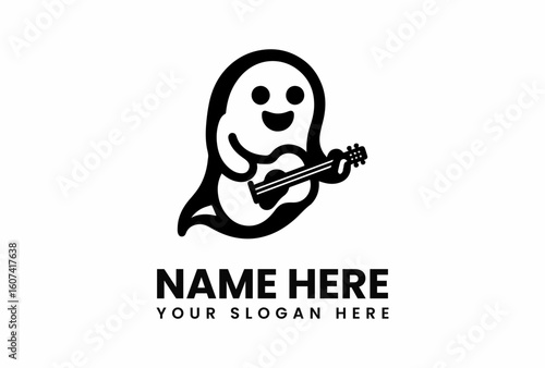 Playful Ghost Playing a Guitar Logo Design.
