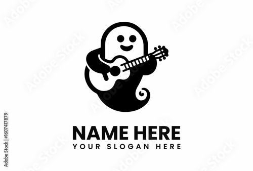 Playful Ghost Silhouette Serenading with Acoustic Guitar Musical Specter.