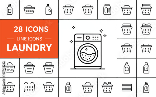 Laundry icons set with washing machine and detergent bottles vector