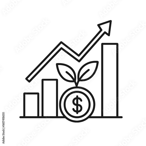 Sustainable economic growth illustration with growing graph and money  