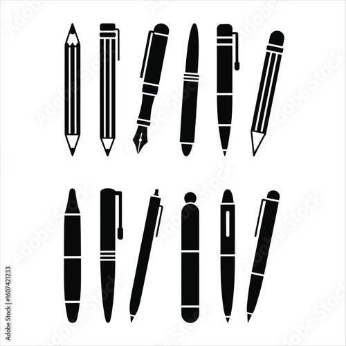 Black and White Pen and Pencil Silhouettes on White Background 1