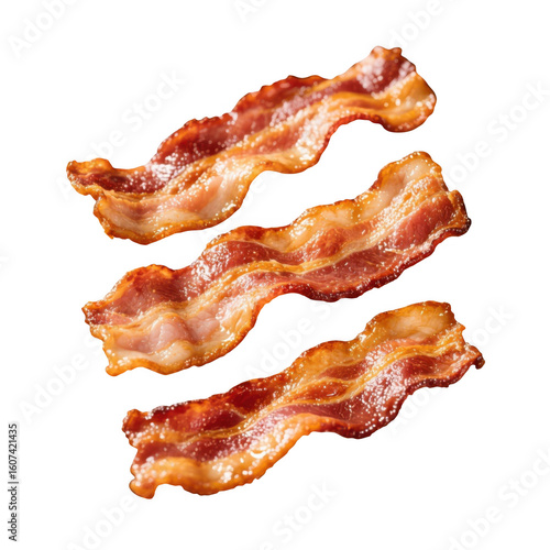 Crispy fried bacon strips isolated on transparent background