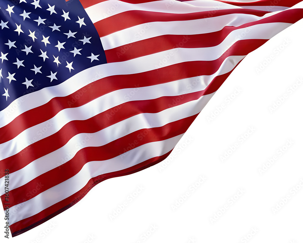 Fototapeta premium American Flag Draped Patriotic Red, White, and Blue, USA Stars Symbol, isolated on transparent background.