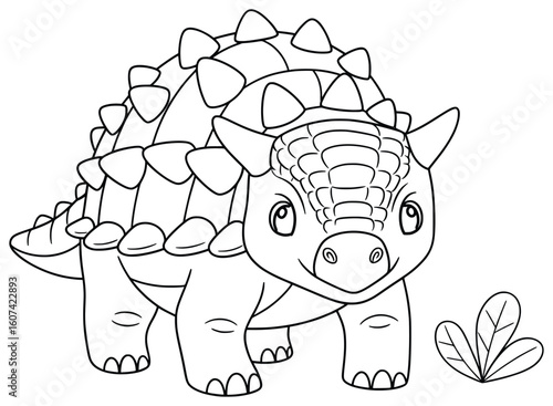 Cute Ankylosaurus Dinosaur Coloring Page – Fun Cartoon Prehistoric Animal for Kids