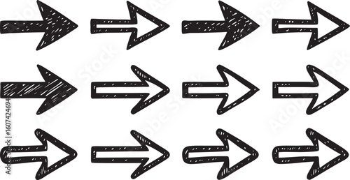 Hand drawn black arrows pointing right direction pointer