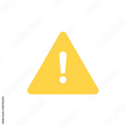 Yellow triangular warning sign with a bold white exclamation mark flat vector icon style.