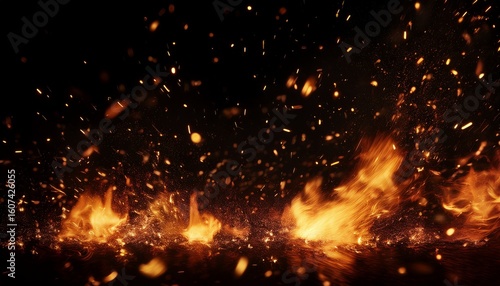 floating sparks and glowing embers gently drifting on a solid black background cinematic fire particles in sharp detail dramatic and intense war atmosphere perfect for visual overlays