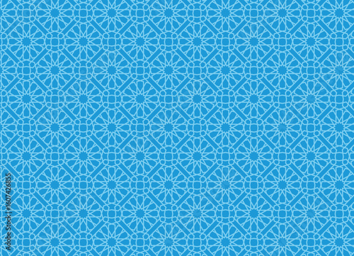 Arabian Geometric Seamless Pattern Blue Background Tile Design Islamic Ornament