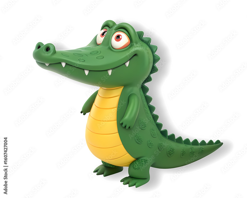 Fototapeta premium A green colour crocodile. 3D rendering toy pets isolated on white and transparent background. Plastic cartoon design. 