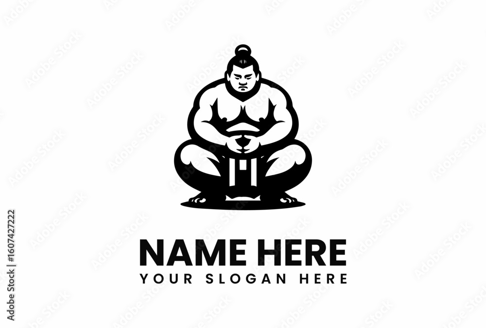 Fototapeta premium Stylized Sumo Wrestler in Seiza Position with Topknot and Muscular Build.