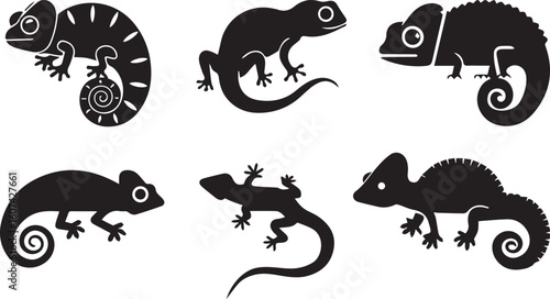 Dynamic Silhouettes, A Collection of Chameleon and Lizard Vector Illustrations
