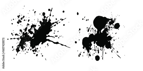Set of black ink splashes and drops. Ink drops and splashes.