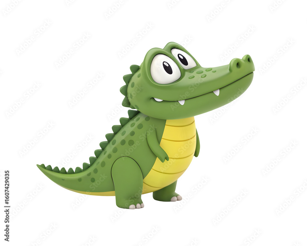 Obraz premium Crocodiles kid is looking up. 3D rendering toy pets isolated on white and transparent background. Plastic cartoon design. 