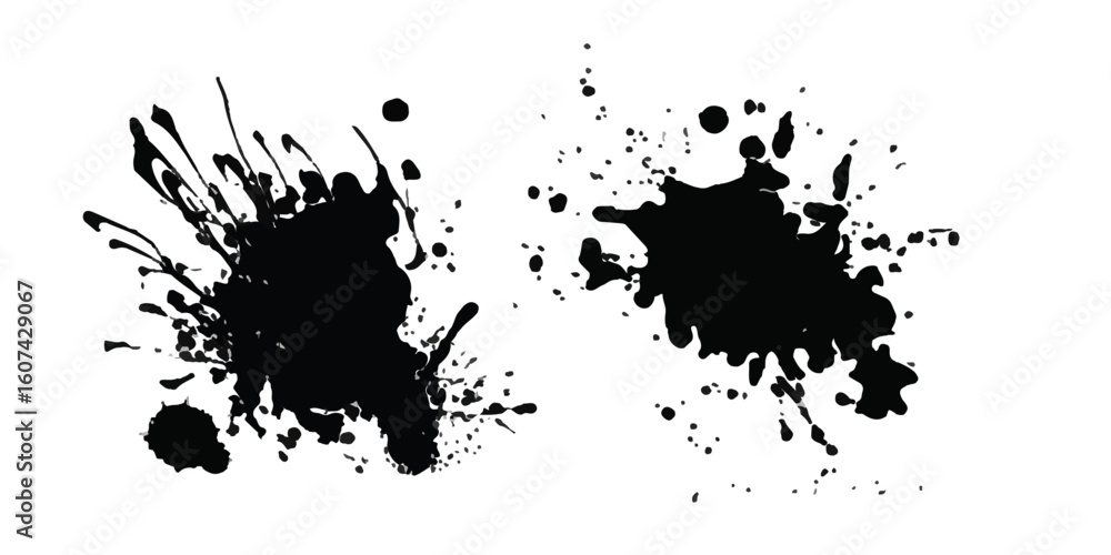 Fototapeta premium Dynamic splatter art on a stark white backdrop. black ink splatter 
