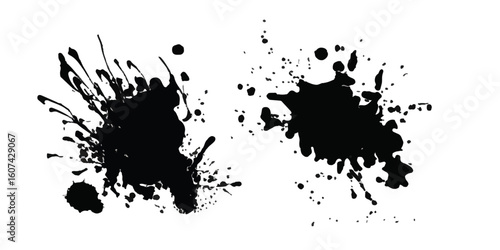 Dynamic splatter art on a stark white backdrop. black ink splatter 