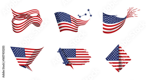Dynamic American flag designs showcasing patriotic spirit and modern innovation perfect for national celebrations and technology themes