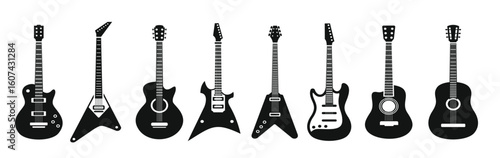 Electric guitar icons set simple style
