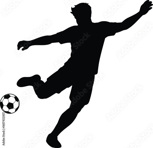 Dynamic soccer player kicking ball in action silhouette