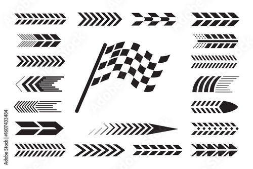 Racing Stripes with Checkered Flag and Motocross Labels – Finish Line Vector Elements, Motorsport Graphics, Automotive Competition Design, Racing Car Decals, Speed and Motion Lines for Designers