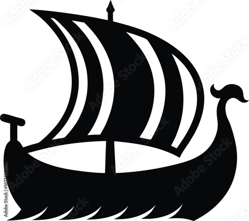 Silhouette of a Viking Longship on Water History Doodle