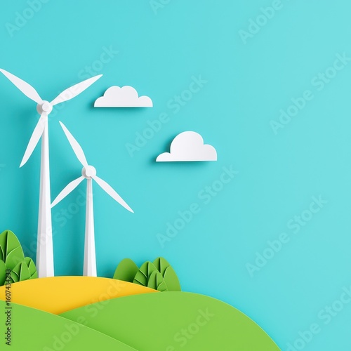 Clean Energy Concept with Wind Turbines and Green Landscape