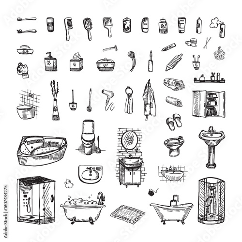 Bathroom Illustrations in Art Ink Style