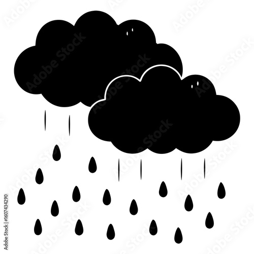 Dark clouds are releasing heavy rain drops in a stormy weather pattern