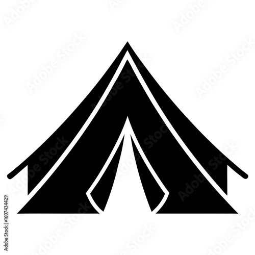 A black silhouette of a classic aframe tent