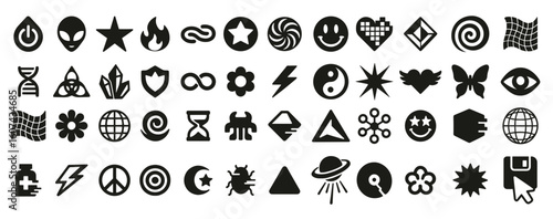 Eclectic compilation of graphic symbols for diverse concepts
