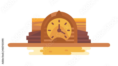 Vintage wooden mantel clock illustration antique time piece home decor icon design vector art graphic