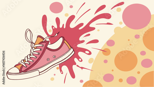 Pink canvas shoe sneaker with paint splatter vector illustration for fashion and lifestyle design