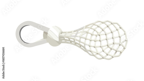 White lacrosse ball net with clip for sports equipment and gear storage and carrying accessories bag mesh