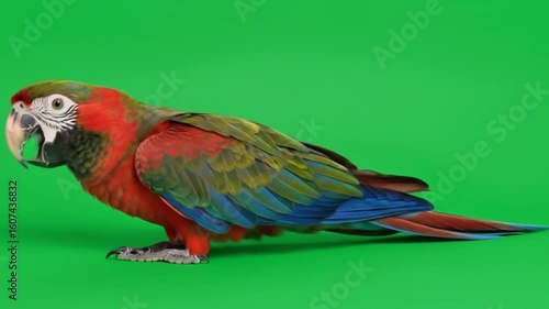 Colorful Harlequin Macaw Parrot on Green Screen