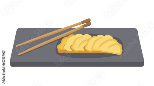 Delicious asian dumplings gyoza potstickers with chopsticks on plate for restaurant menu and food blog