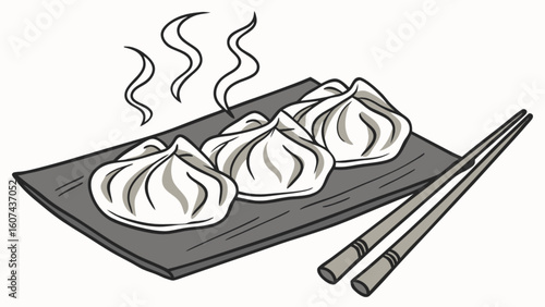 Delicious chinese dumplings with chopsticks vector illustration asian food dim sum gourmet cuisine traditional dish 100