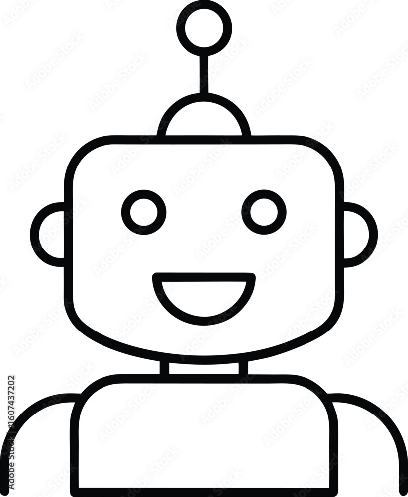Obraz premium Simple Friendly Robot Head Icon Tech Doodle Art Vector
