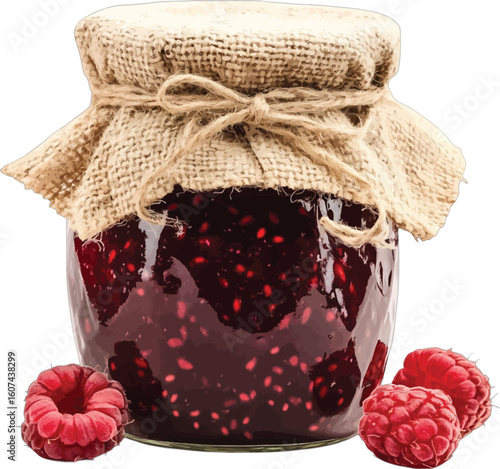 Glass jar raspberry jam burlap twine homemade