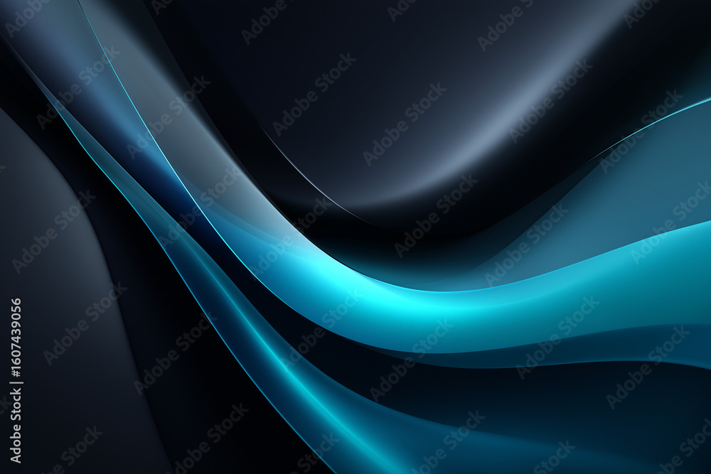 Fototapeta premium Ultra-detailed dark blue abstract wave background with smooth gradients and flowing futuristic 3D curved shapes in glowing neon light style – perfect for corporate and tech design projects