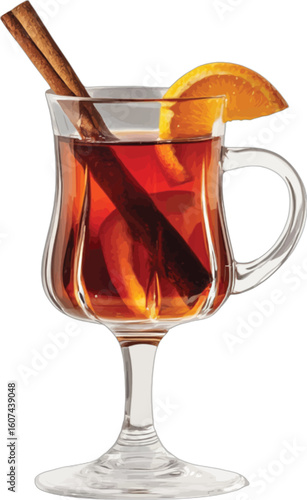 Glass warm spiced mulled wine cinnamon orange vector