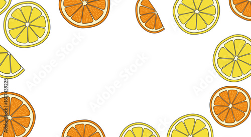 Fresh lemon and orange slices arranged in a circular pattern 