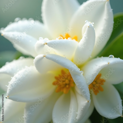 Fresh jasmine flower adorned with sparkling morning dewdrops naturally beautifully