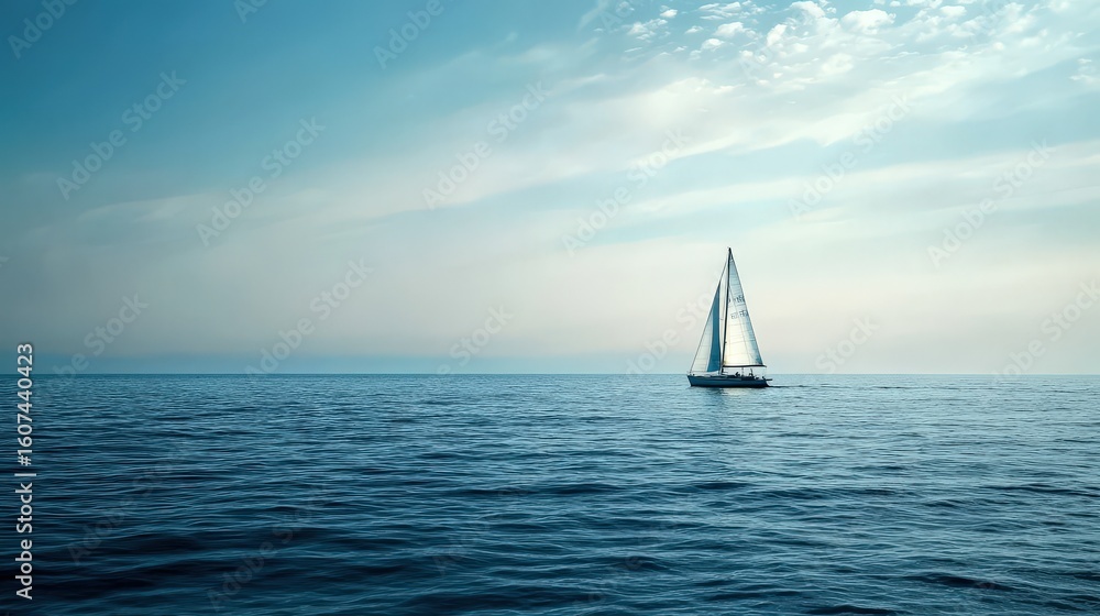 Obraz premium Solitary sailboat on a tranquil ocean.