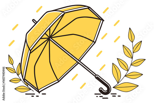  a photo of a bright yellow umbrella, stylized and minimalist, 3d, high detail, octagonal shape, glossy finish, minimalist design