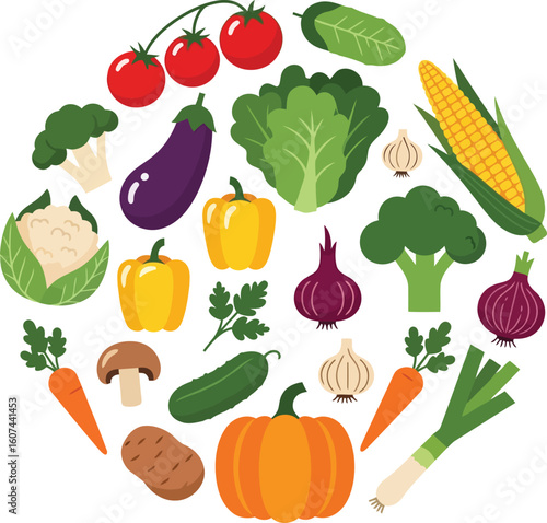 Colorful Vegetable Circle Collage - Fresh Healthy Produce Assortment