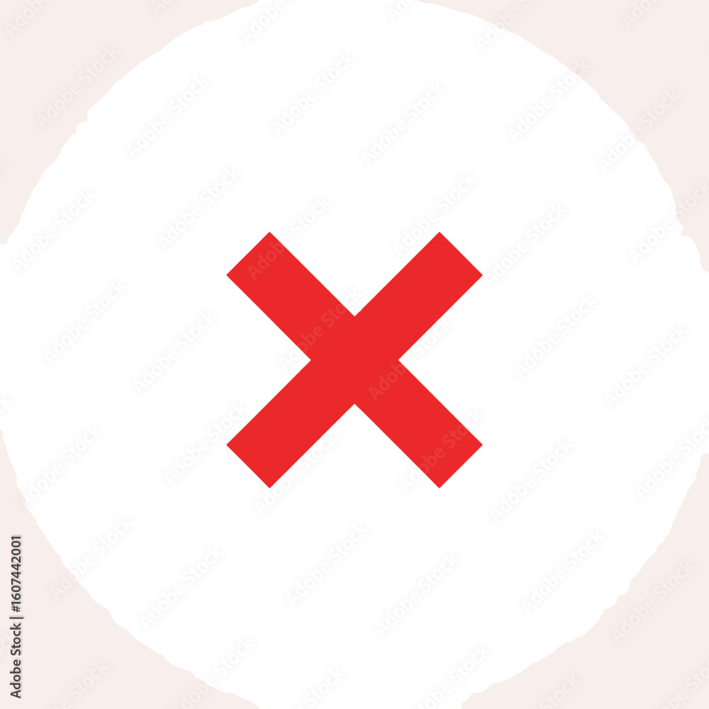 Obraz premium Bold Red X Mark Symbol on a Soft Pink and White Abstract Background.
