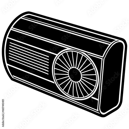 A black silhouette of an air conditioner unit isolated on a white background